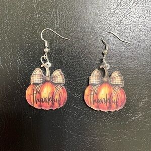 Earrings Pumpkin Thankful Thanksgiving Acrylic Dangle